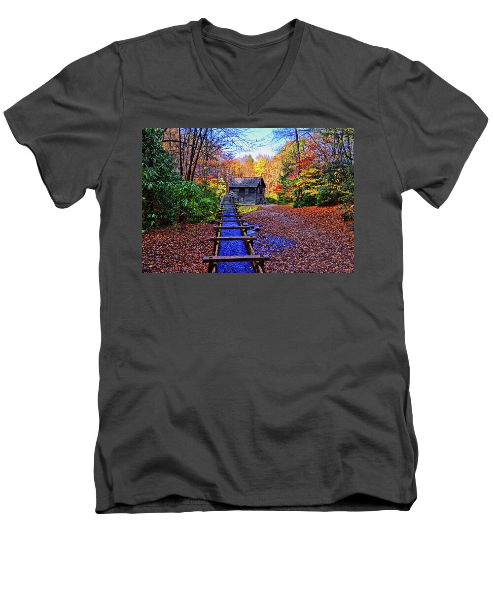 Mingus Mill Men's V-Neck T-Shirt featuring the photograph Mingus Mill 002 by George Bostian