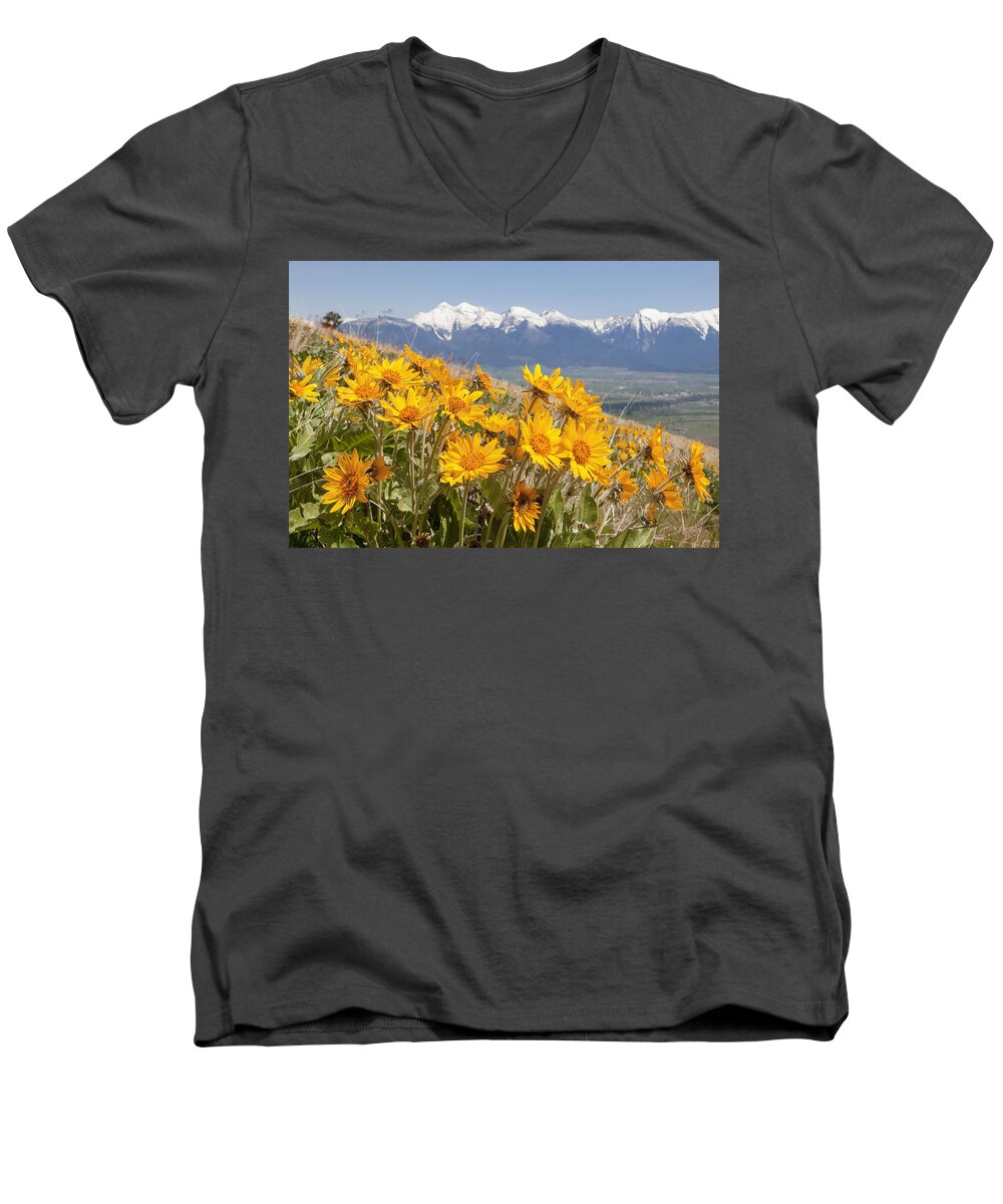 Balsam Men's V-Neck T-Shirt featuring the photograph Mission Mountain Balsam Blooms by Jack Bell