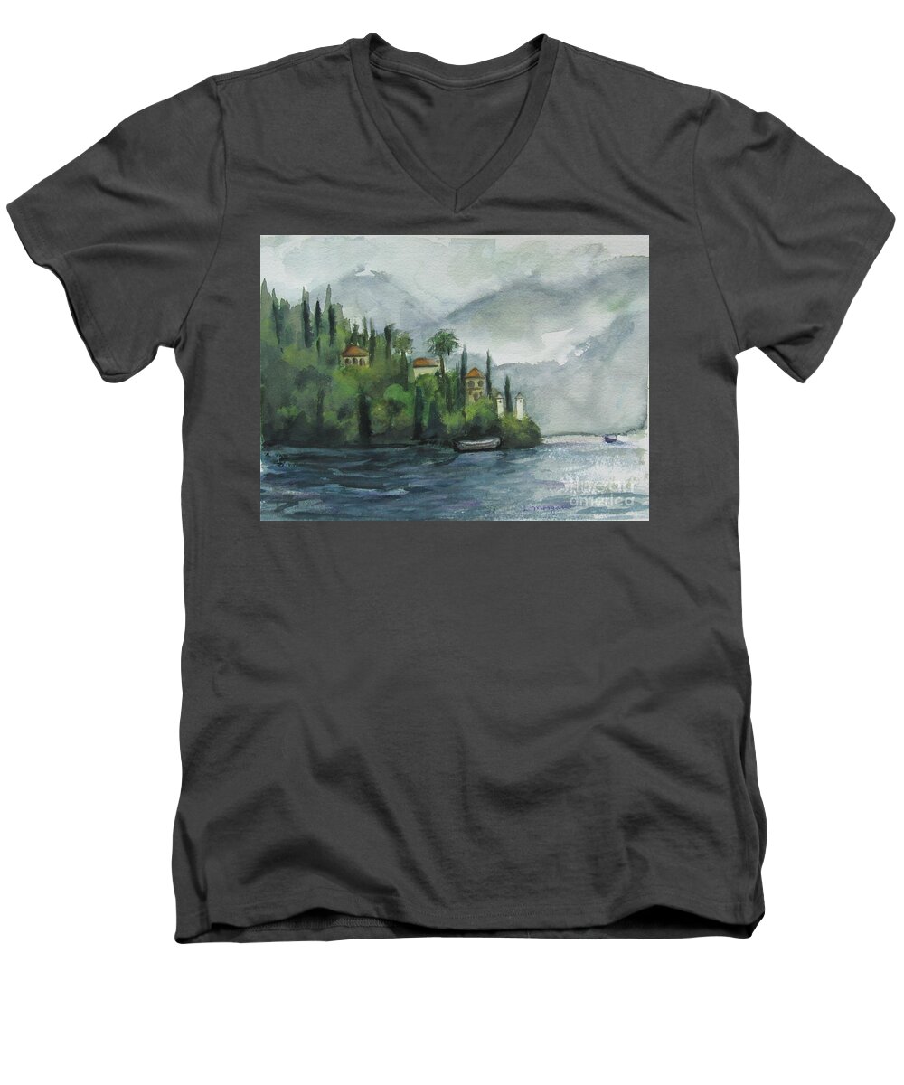 Mist Men's V-Neck T-Shirt featuring the painting Misty Island by Laurie Morgan