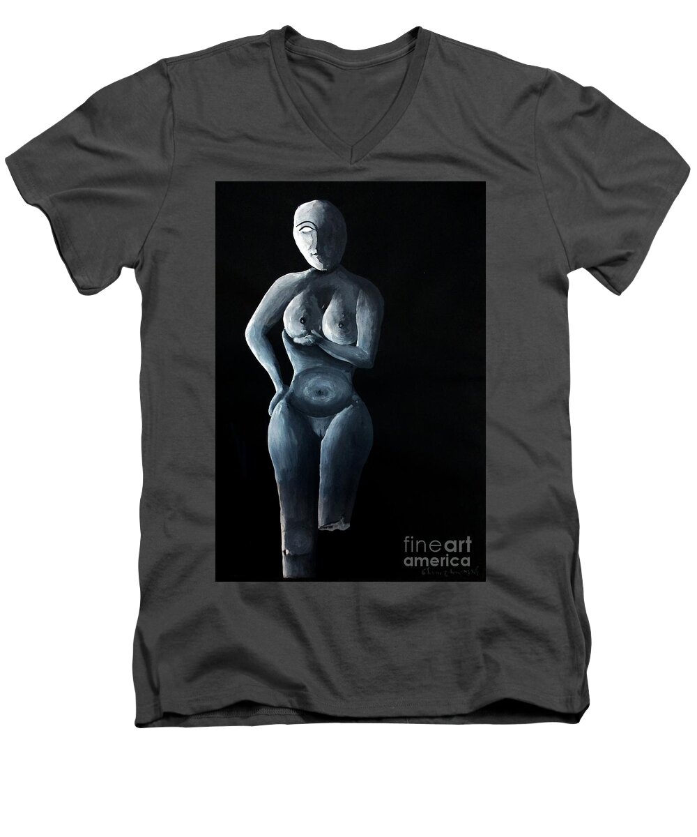 Sculpture Men's V-Neck T-Shirt featuring the painting Model -3 by Tamal Sen Sharma
