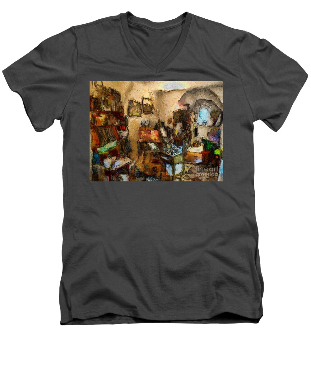 Van Gogh Men's V-Neck T-Shirt featuring the painting Modern Art Studio by Claire Bull