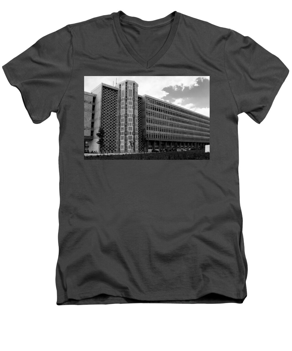 Lisbon Men's V-Neck T-Shirt featuring the photograph Modern Lisbon - The Palace of Justice by Lorraine Devon Wilke