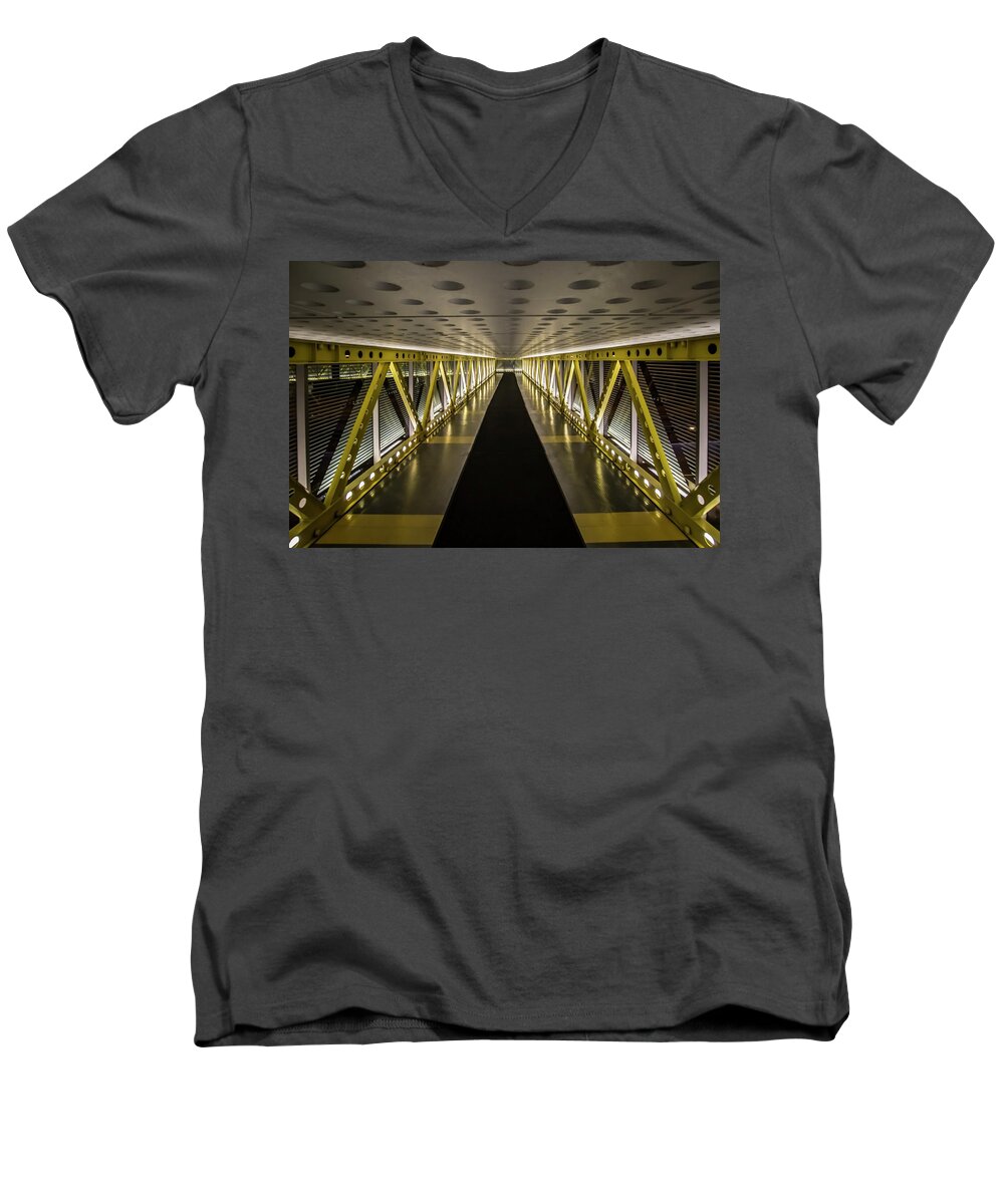 Pedway Men's V-Neck T-Shirt featuring the photograph modern looking pedway in Chicago by Sven Brogren
