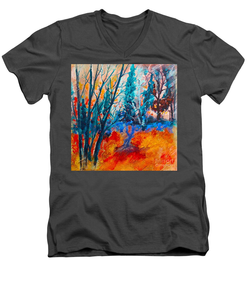 Woods Men's V-Neck T-Shirt featuring the painting Modern Woods by Melanie Stanton