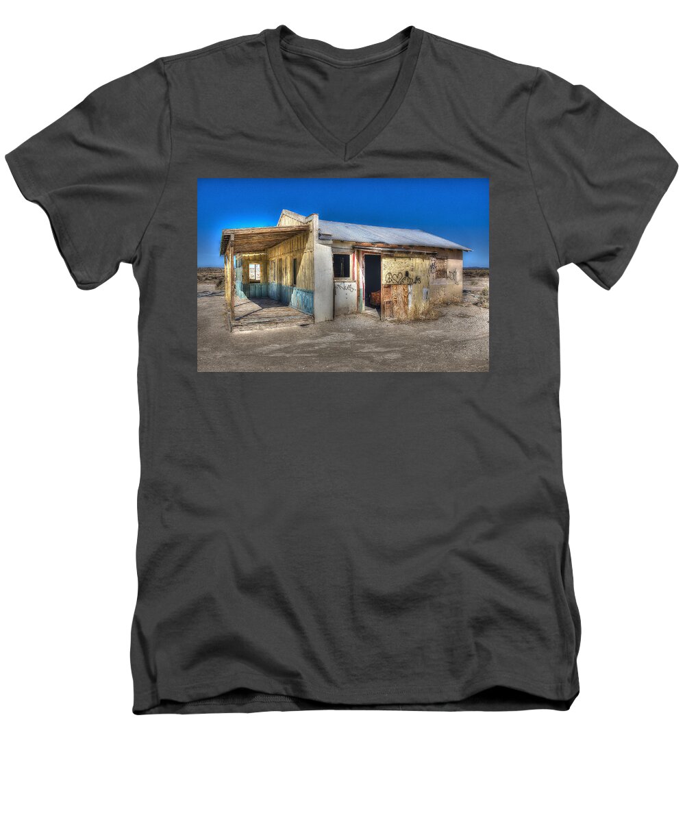 Mojave Men's V-Neck T-Shirt featuring the photograph Mojave Times by Richard J Cassato