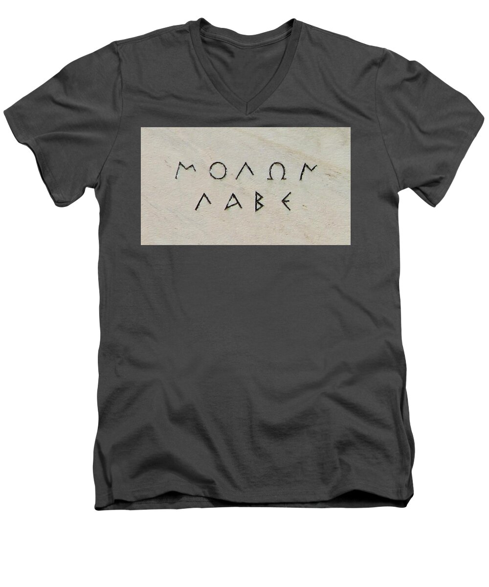 Molon Labe Men's V-Neck T-Shirt featuring the digital art Molon Labe by Super Lovely