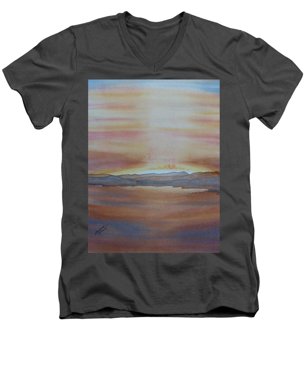 Sunsets Men's V-Neck T-Shirt featuring the painting Moment by the Lake by Joel Deutsch