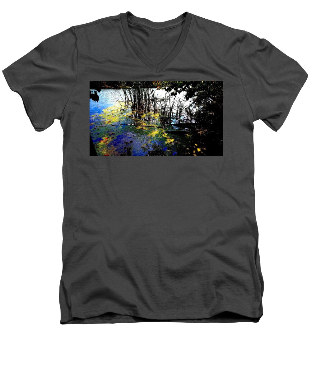 Painted Pond Men's V-Neck T-Shirt featuring the photograph Monet Ice Age pond by Mykul Anjelo