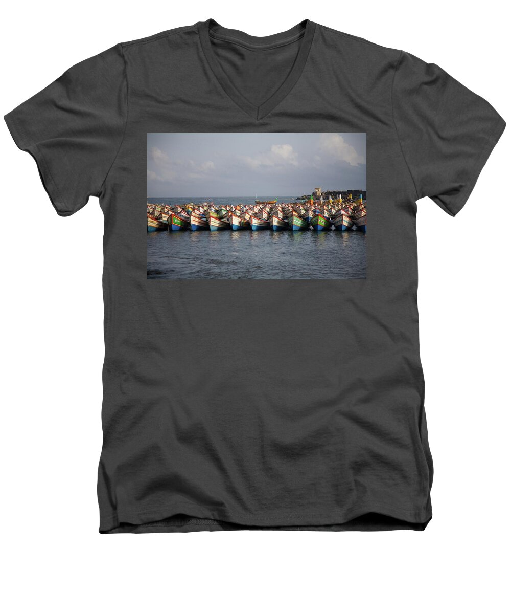 Coastal India Men's V-Neck T-Shirt featuring the photograph Monsoon Mooring by Lee Stickels