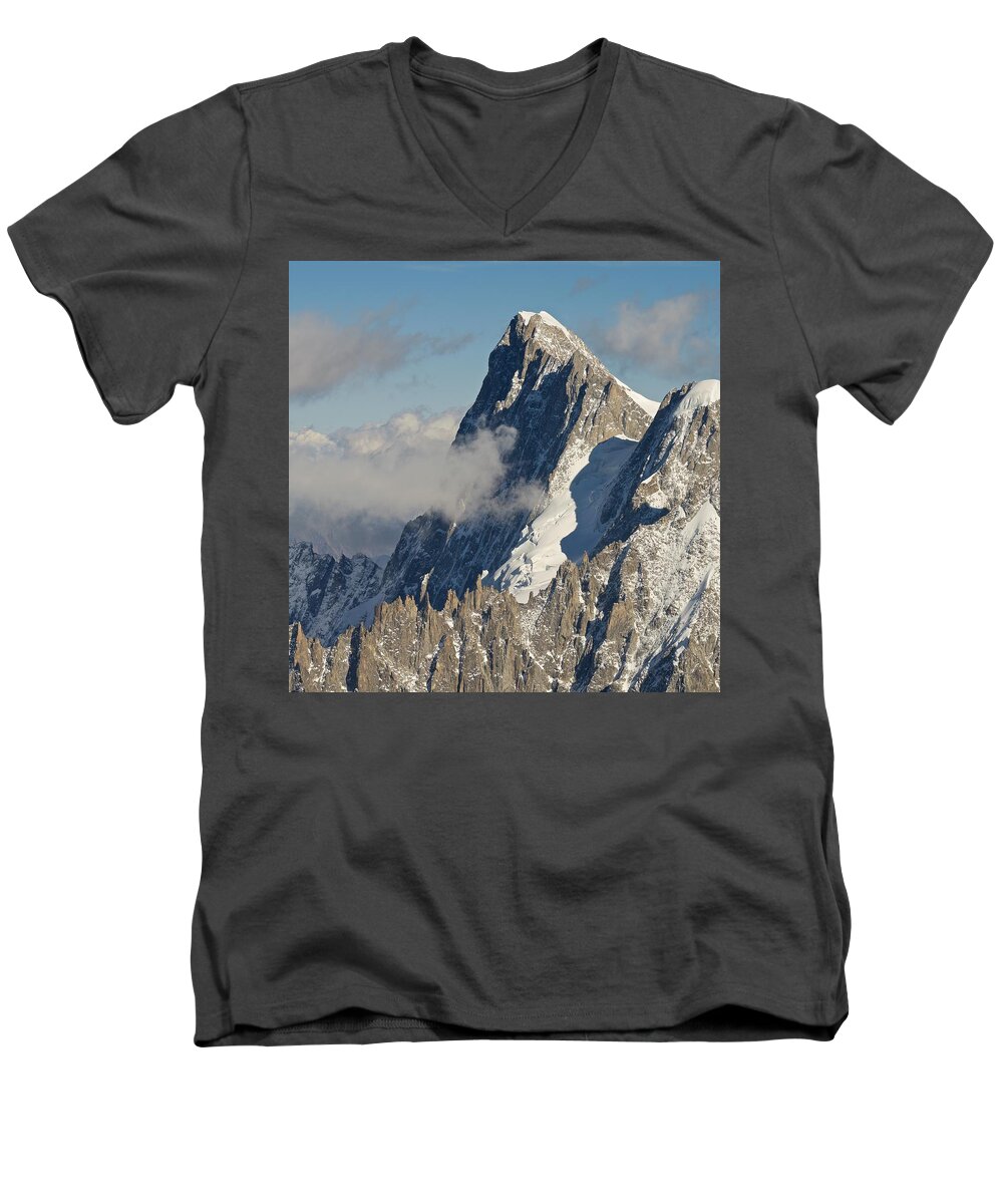 Aiguille Du Midi Men's V-Neck T-Shirt featuring the photograph Mont Blanc Du Tacul by Stephen Taylor