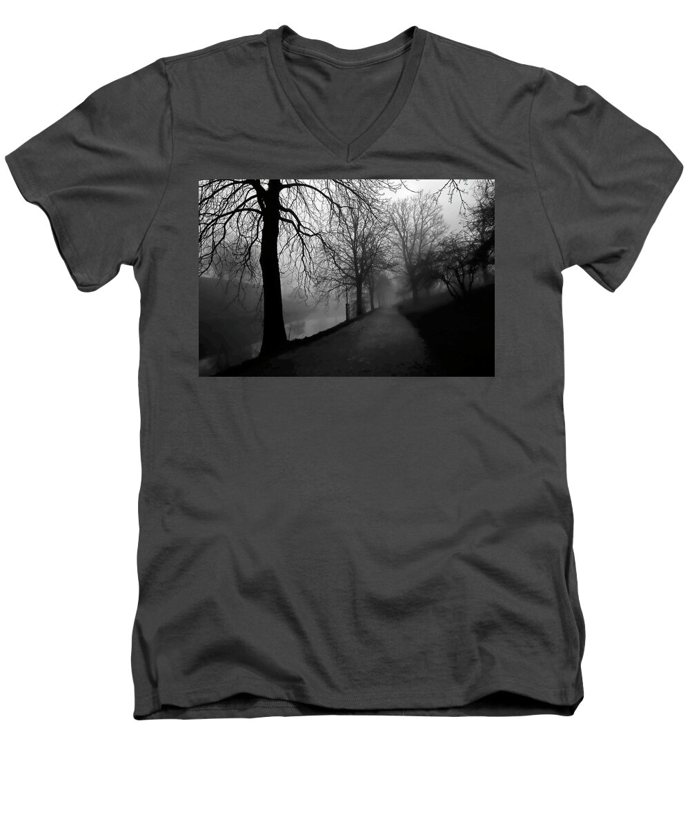 Pre-dawn Men's V-Neck T-Shirt featuring the photograph Moody and Misty Morning by Inge Riis McDonald