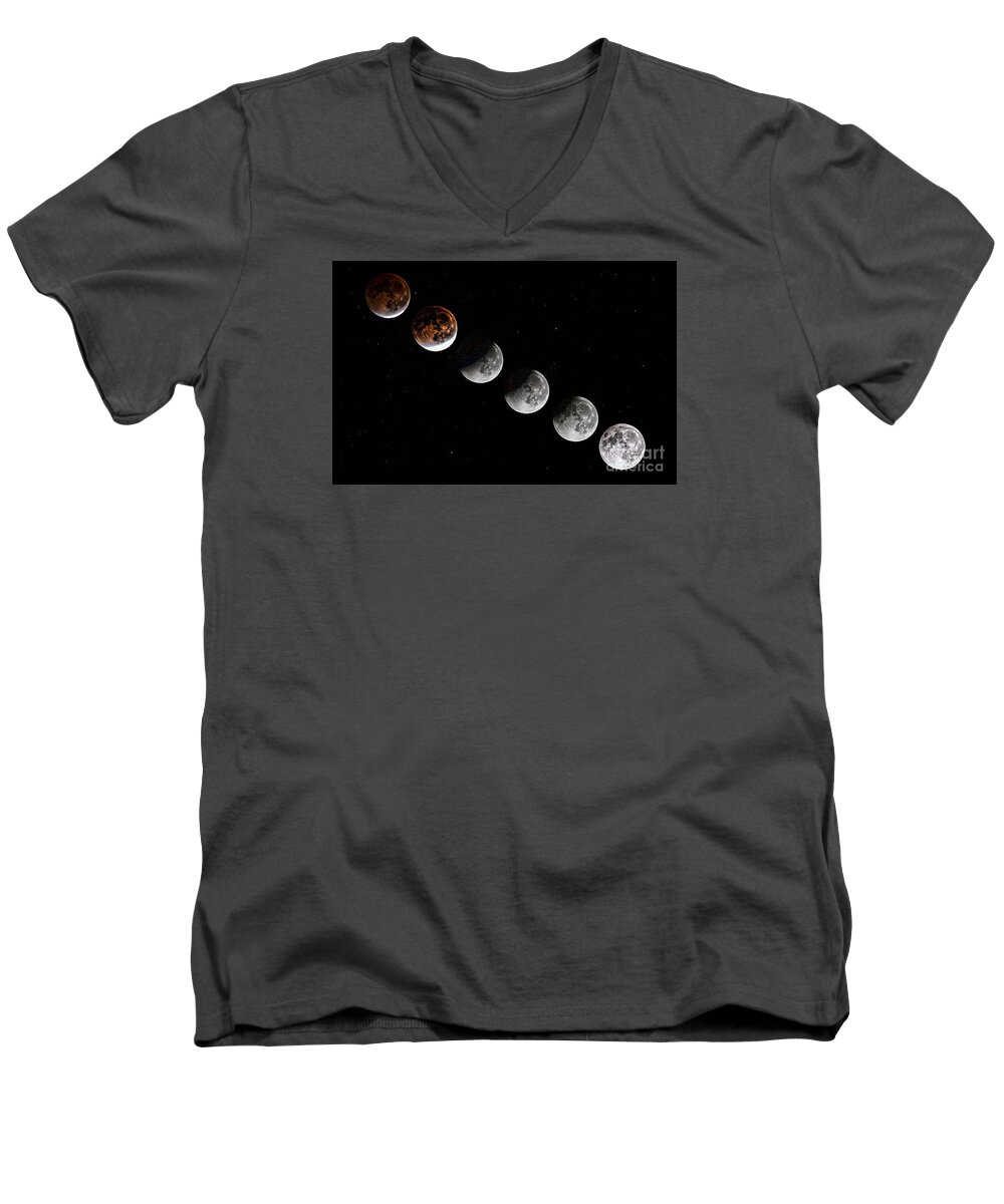 Moon Men's V-Neck T-Shirt featuring the photograph Moon Eclipse 2015 by Shirley Mangini