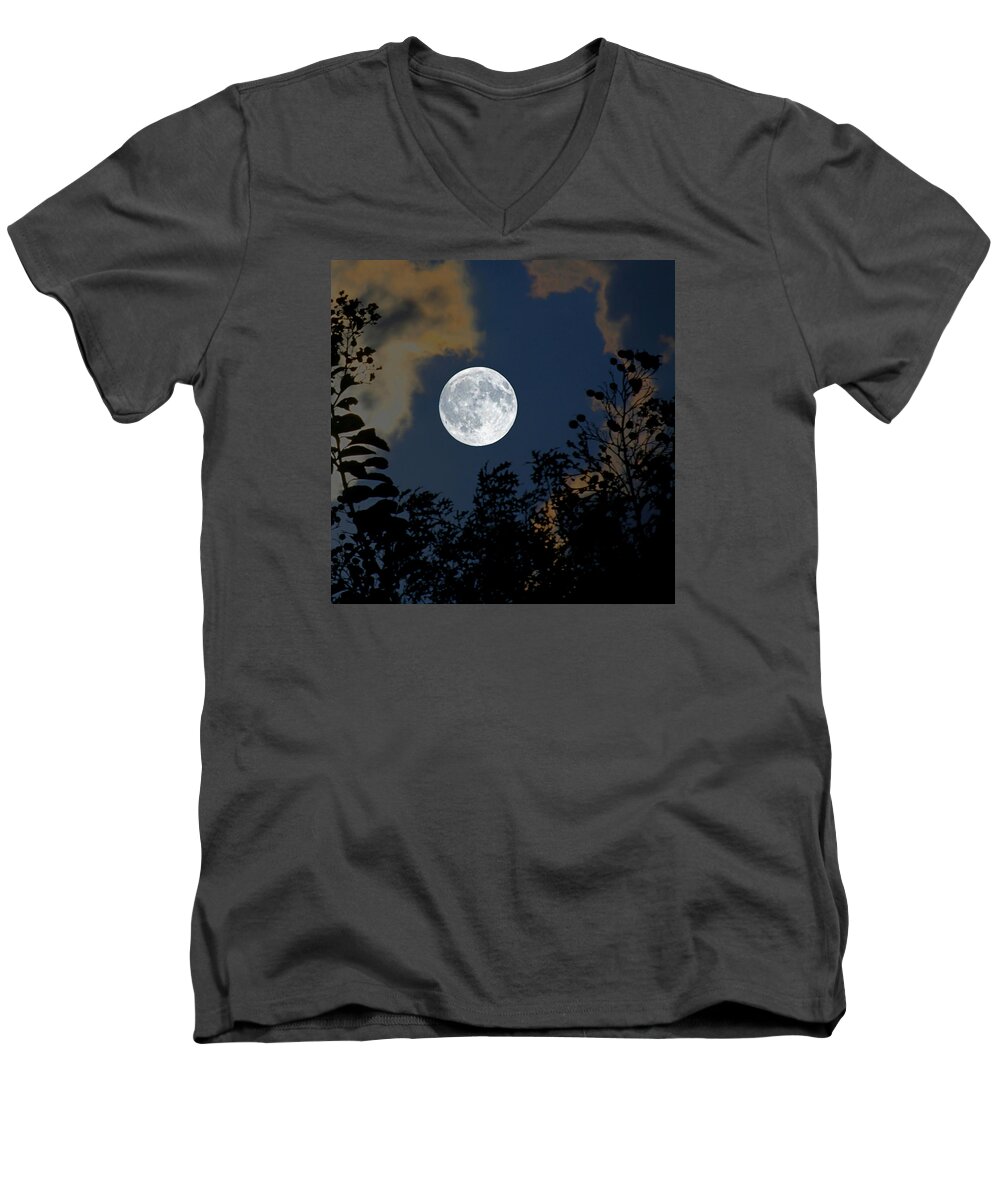 Branches Men's V-Neck T-Shirt featuring the photograph Moon Glo by Trish Mistric