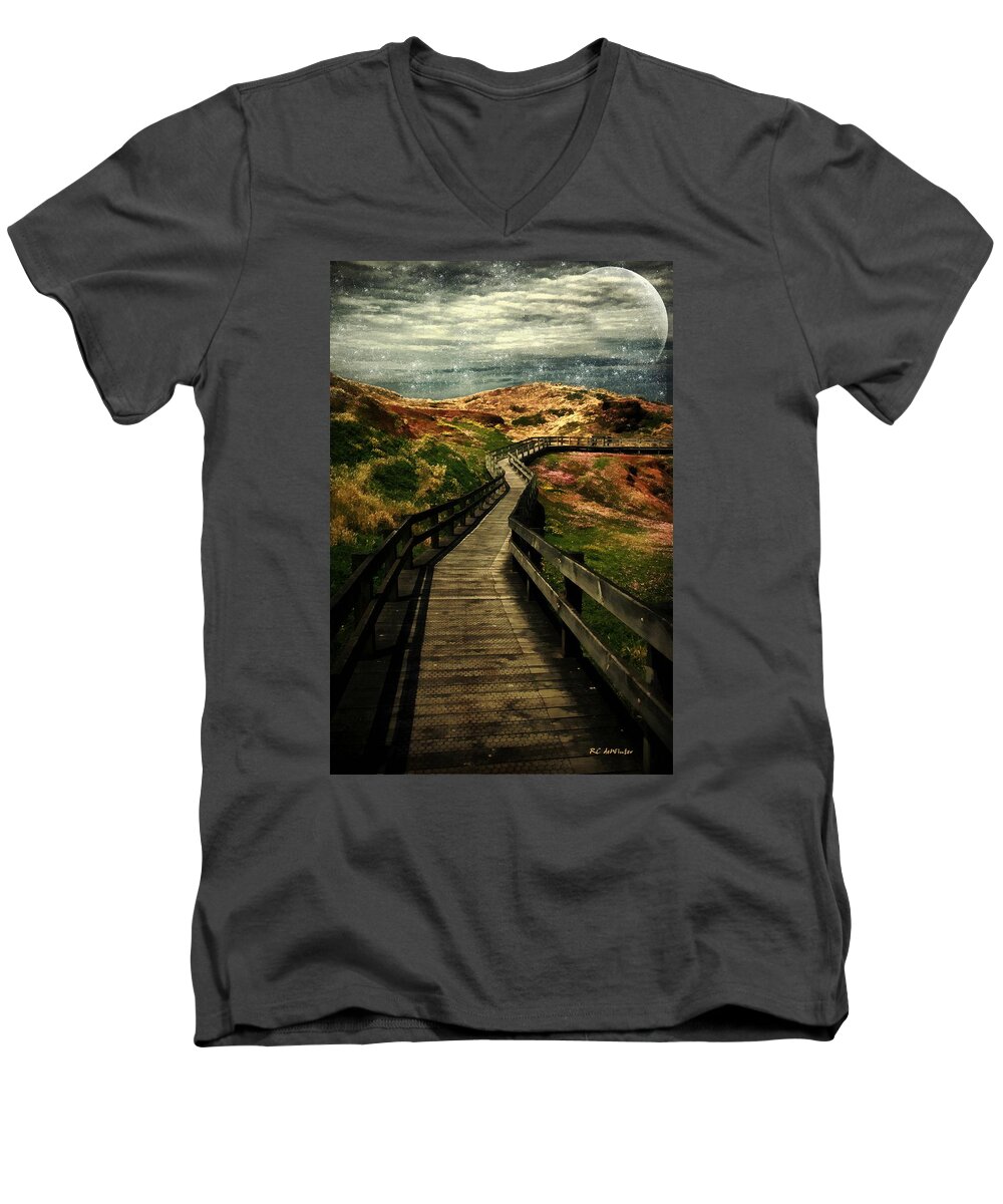 Landscape Men's V-Neck T-Shirt featuring the painting Moonlit Mile by RC DeWinter