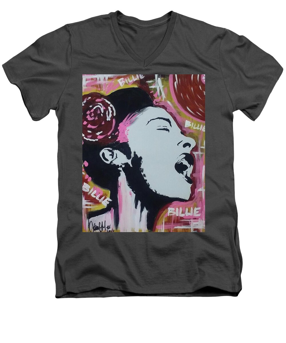 Jazz Men's V-Neck T-Shirt featuring the painting Moore Holidays by Antonio Moore