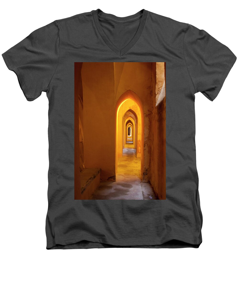 Architecture Men's V-Neck T-Shirt featuring the photograph Moorish Arches by David Chasey
