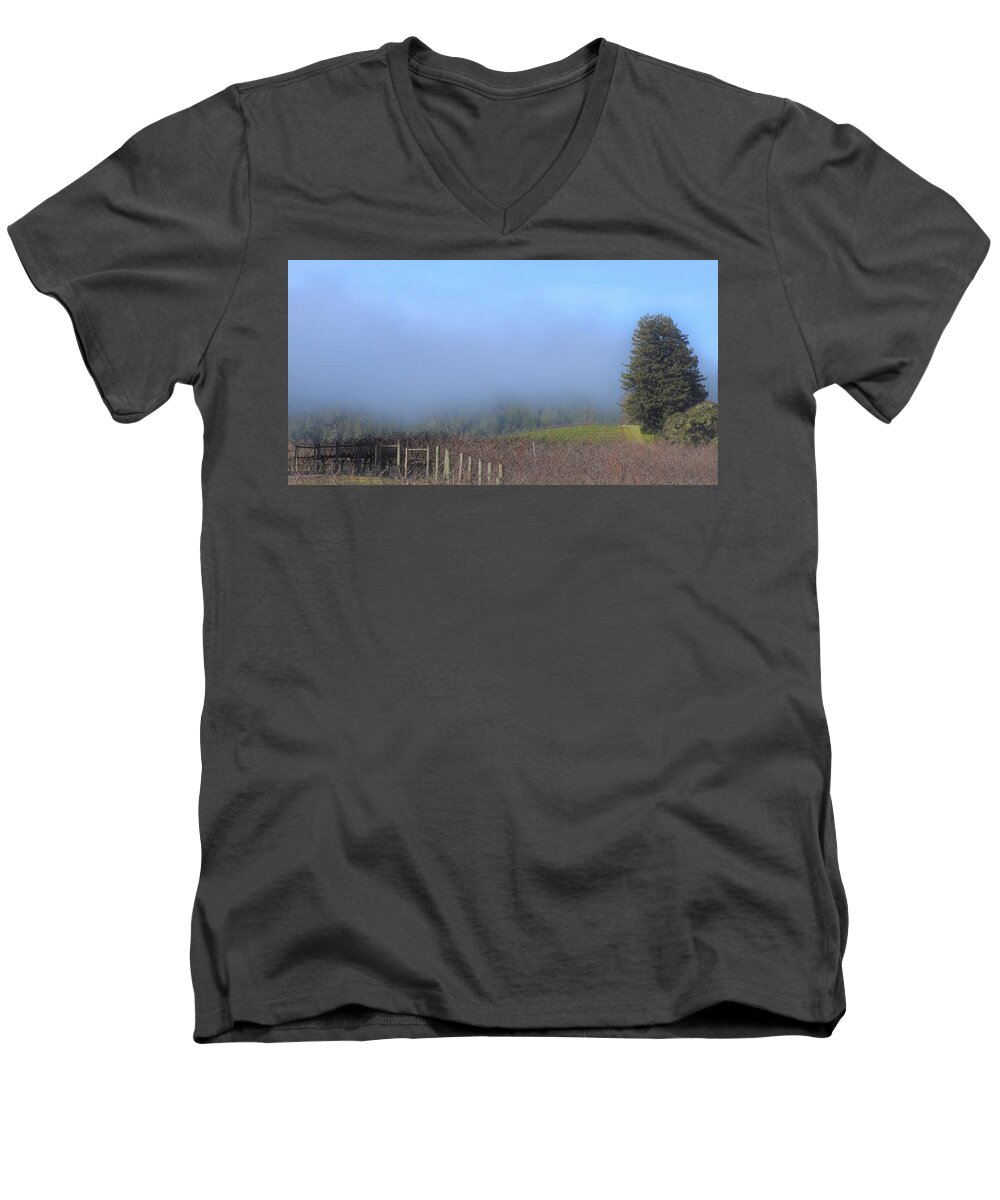 Anderson Valley Men's V-Neck T-Shirt featuring the photograph Morning at the Vinyard by Lisa Dunn