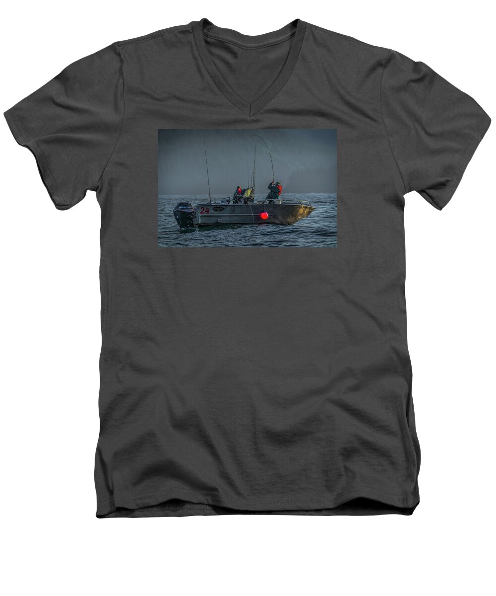Fishing Men's V-Neck T-Shirt featuring the photograph Morning Catch by Jason Brooks