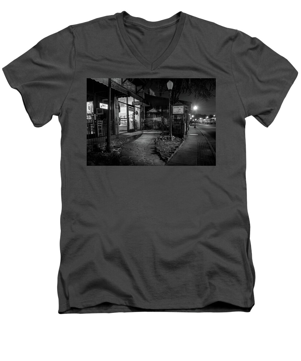 Bryson City Men's V-Neck T-Shirt featuring the photograph Morning Coffee In Black and White by Greg and Chrystal Mimbs