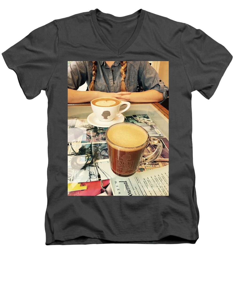 Coffee Men's V-Neck T-Shirt featuring the photograph Morning Coffee by LeLa Becker