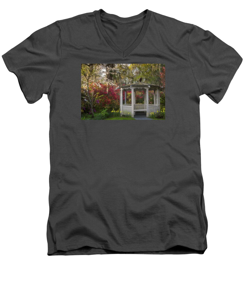 Magnolia Plantations Men's V-Neck T-Shirt featuring the photograph Morning Glow at the Plantations by Ken Barrett