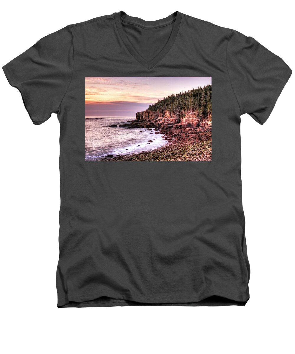 Acadia Men's V-Neck T-Shirt featuring the photograph Morning in Acadia by Joe Paul