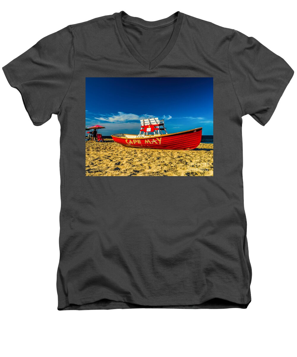 Boat Men's V-Neck T-Shirt featuring the photograph Morning in Cape May by Nick Zelinsky Jr