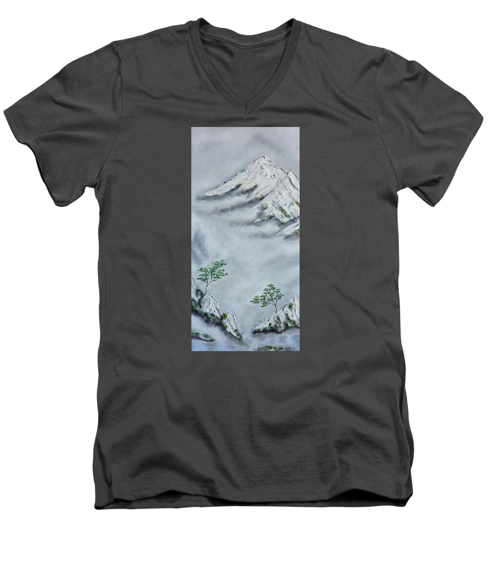 Morning Mist Men's V-Neck T-Shirt featuring the painting Morning Mist 2 by Amelie Simmons