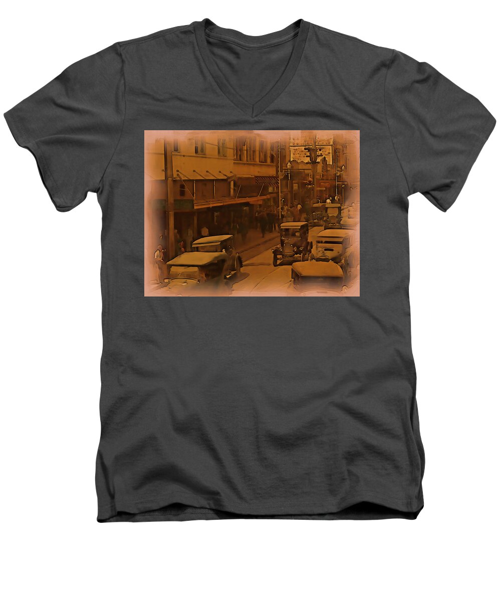 Historical Men's V-Neck T-Shirt featuring the digital art Morning Traffic by Tristan Armstrong