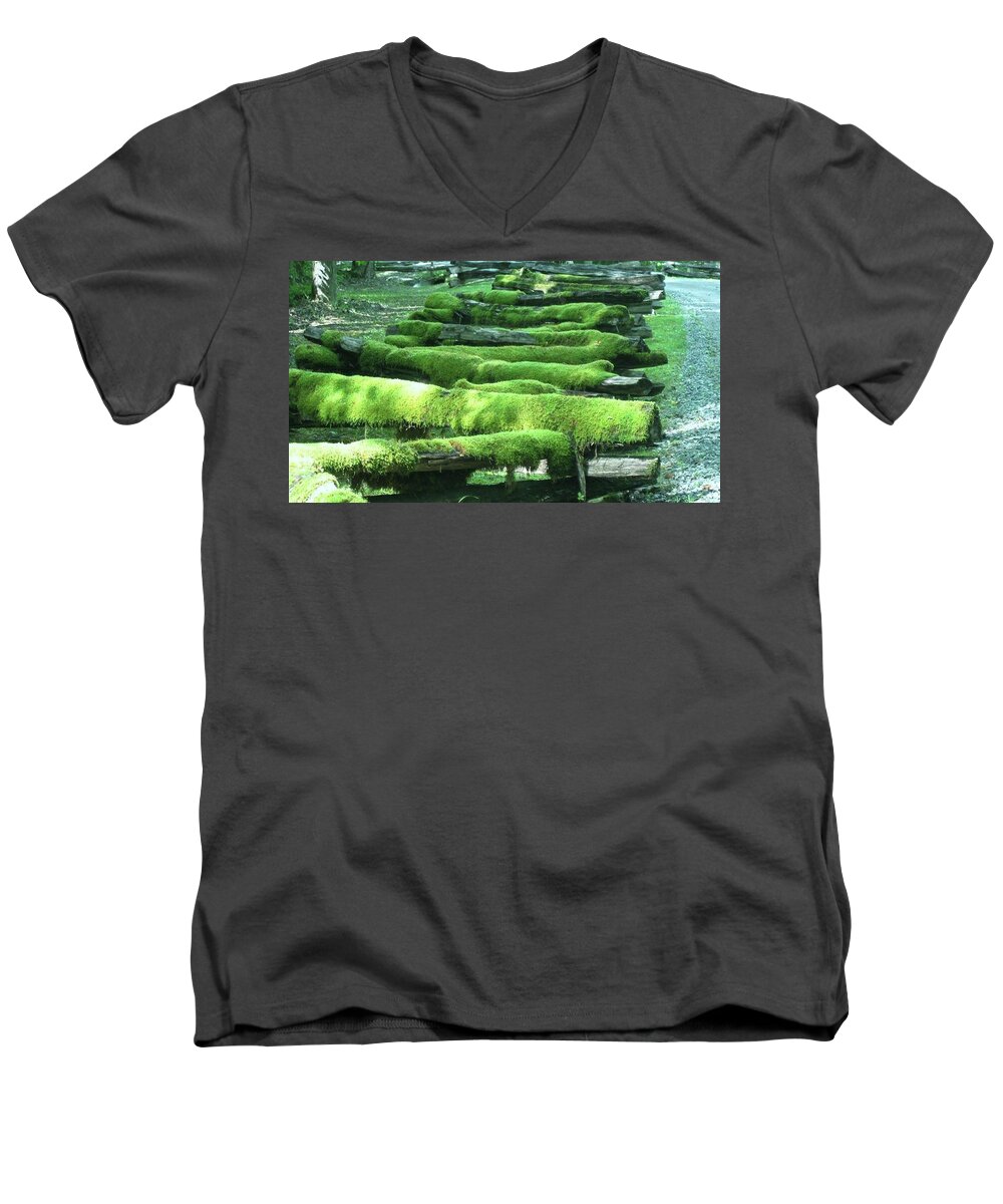 Fence Men's V-Neck T-Shirt featuring the photograph Mossy Fence by Chuck Brown