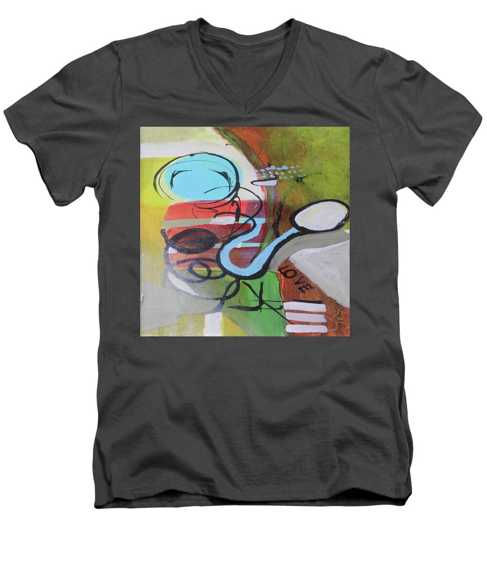 Mom Men's V-Neck T-Shirt featuring the painting Mother's Love by April Burton