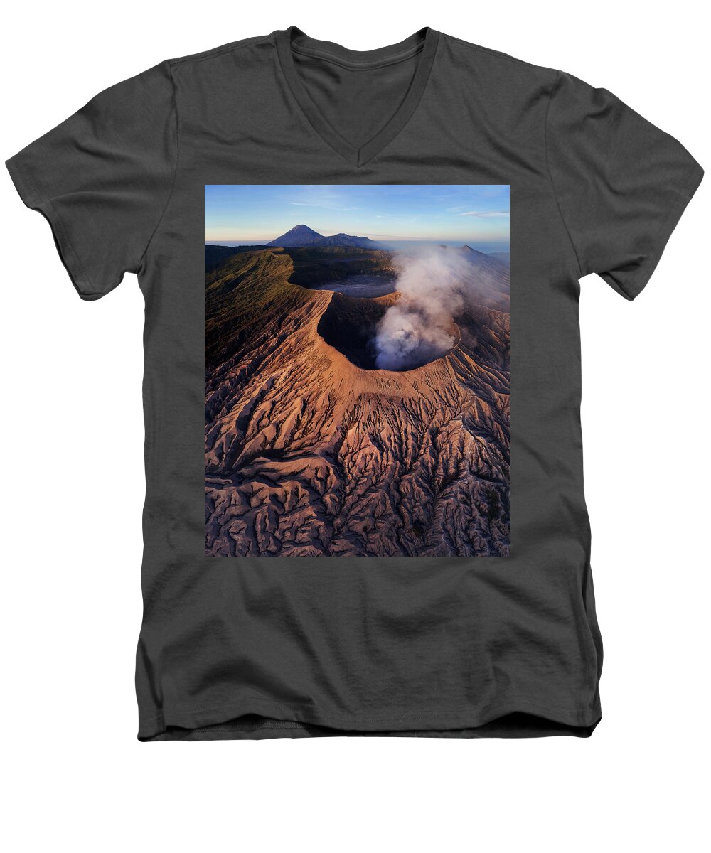 Travel Men's V-Neck T-Shirt featuring the photograph Mount Bromo at sunrise by Pradeep Raja Prints