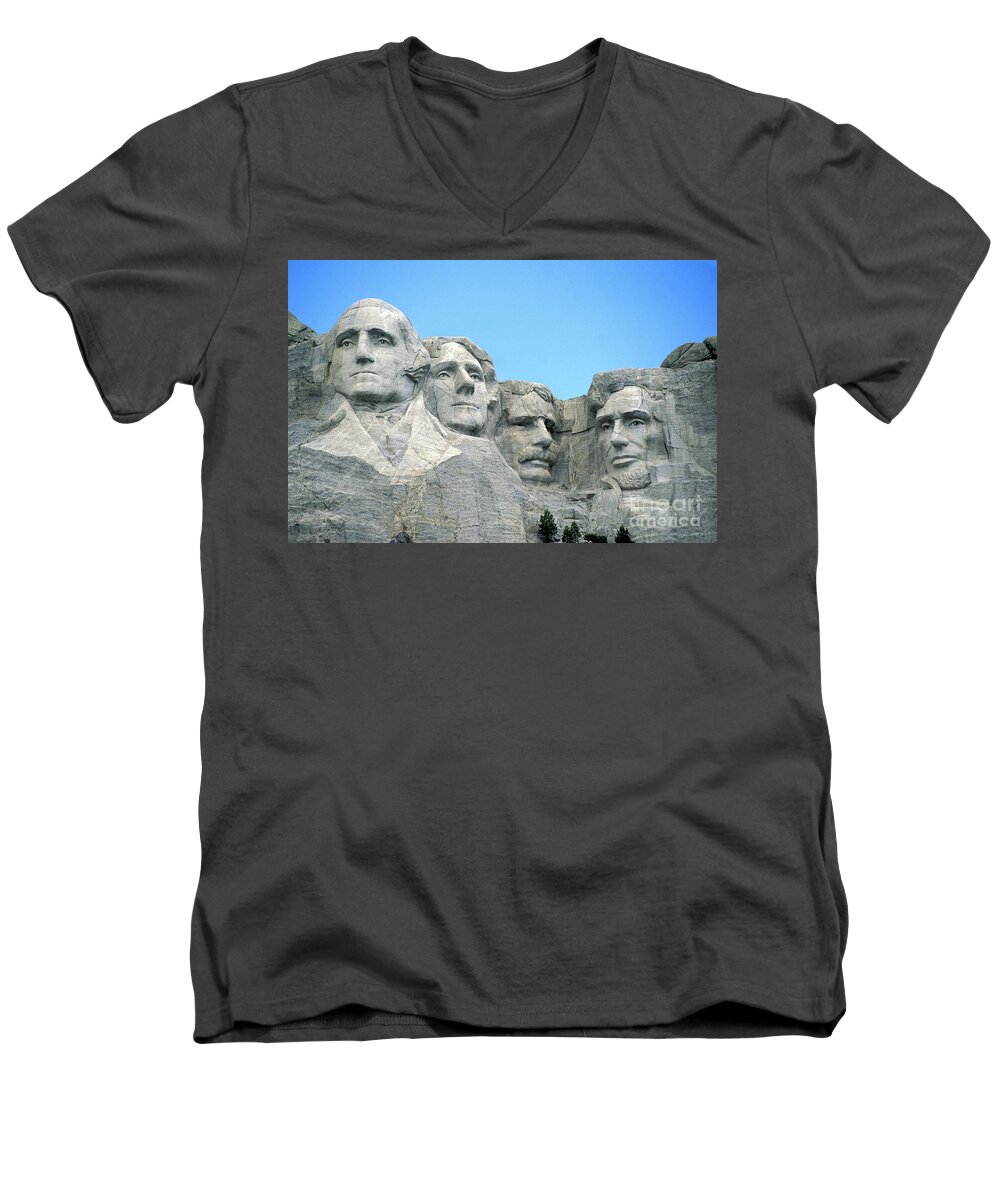 Mount Rushmore Men's V-Neck T-Shirt featuring the photograph Mount Rushmore by American School