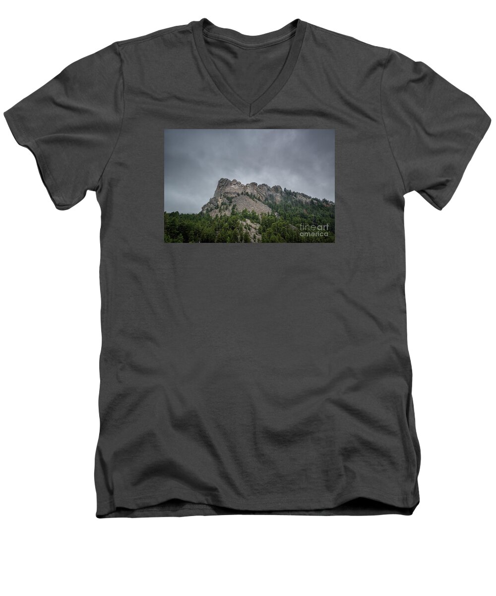 Mount Rushmore Break In The Clouds Men's V-Neck T-Shirt featuring the photograph Mount Rushmore South Dakota by Michael Ver Sprill