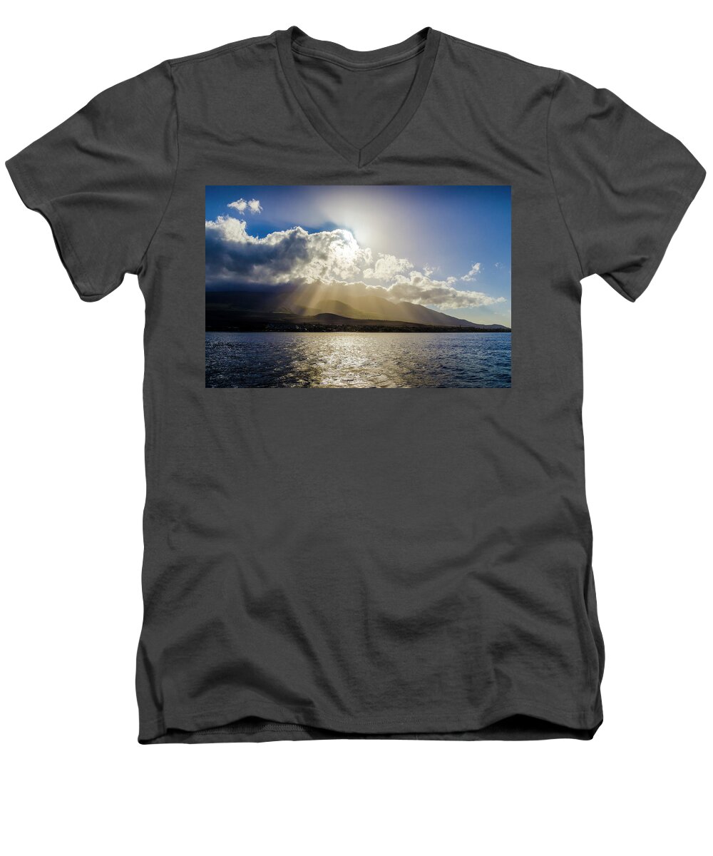 Hawaii Men's V-Neck T-Shirt featuring the photograph Mountain Sunbeams by Daniel Murphy
