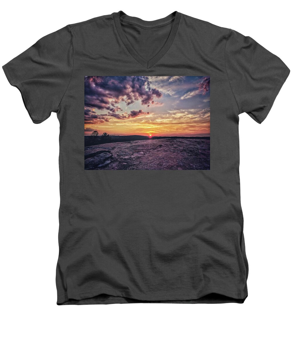 Mountain Men's V-Neck T-Shirt featuring the photograph Mountain Sunset by Mike Dunn