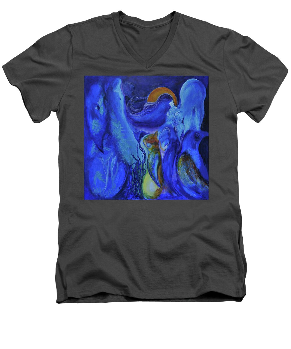 Ennis Men's V-Neck T-Shirt featuring the painting Mourning Birds Of The Final Flower by Christophe Ennis