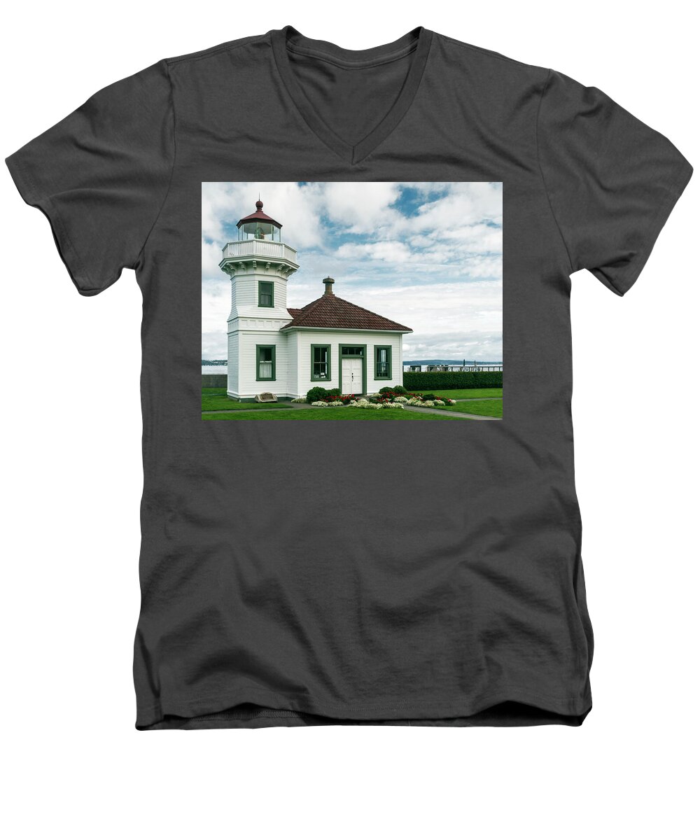 Lighthouse Men's V-Neck T-Shirt featuring the photograph Mukilteo Lighthouse by Ed Clark