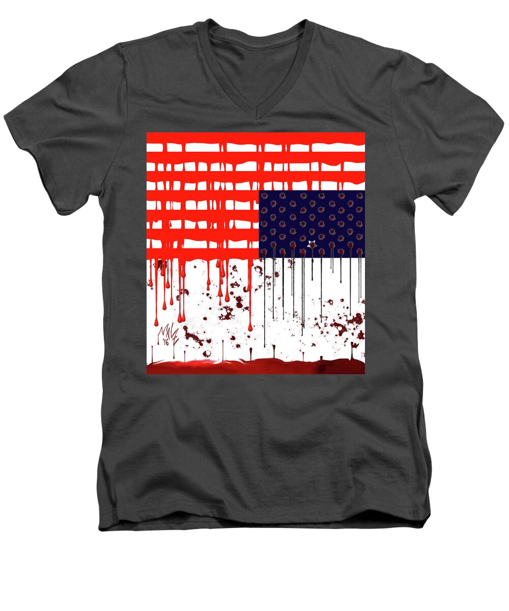 Photoshop Men's V-Neck T-Shirt featuring the digital art America in Distress by Mal-Z