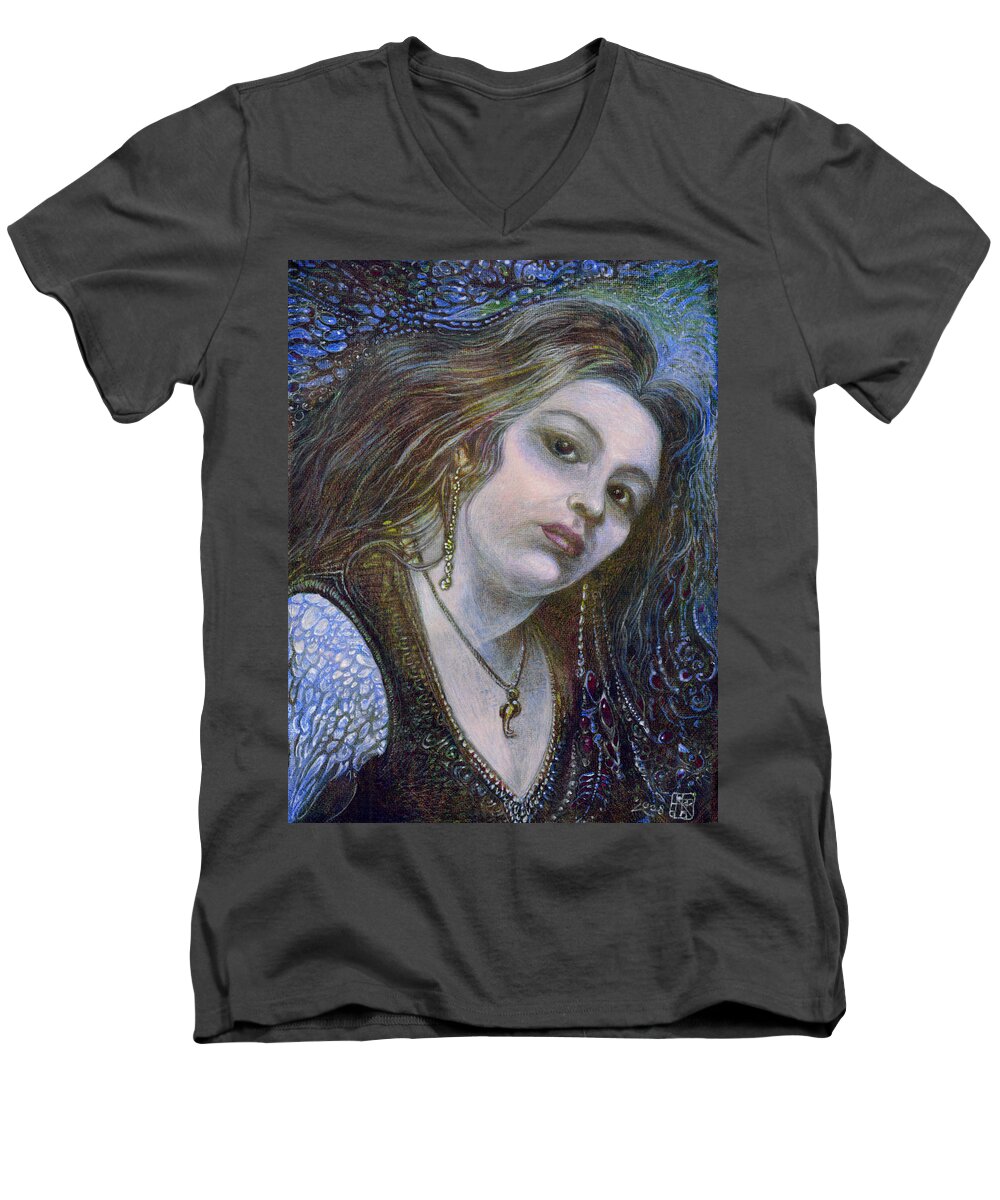 Fantasy Men's V-Neck T-Shirt featuring the painting My Mermaid Christan by Otto Rapp