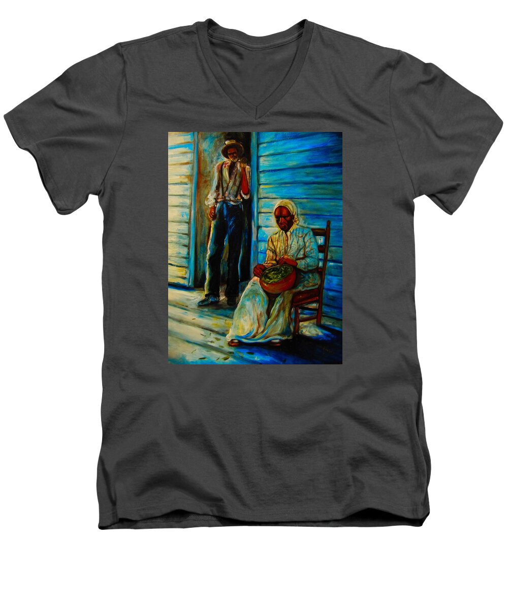 African American Art Men's V-Neck T-Shirt featuring the painting My Mom by Emery Franklin