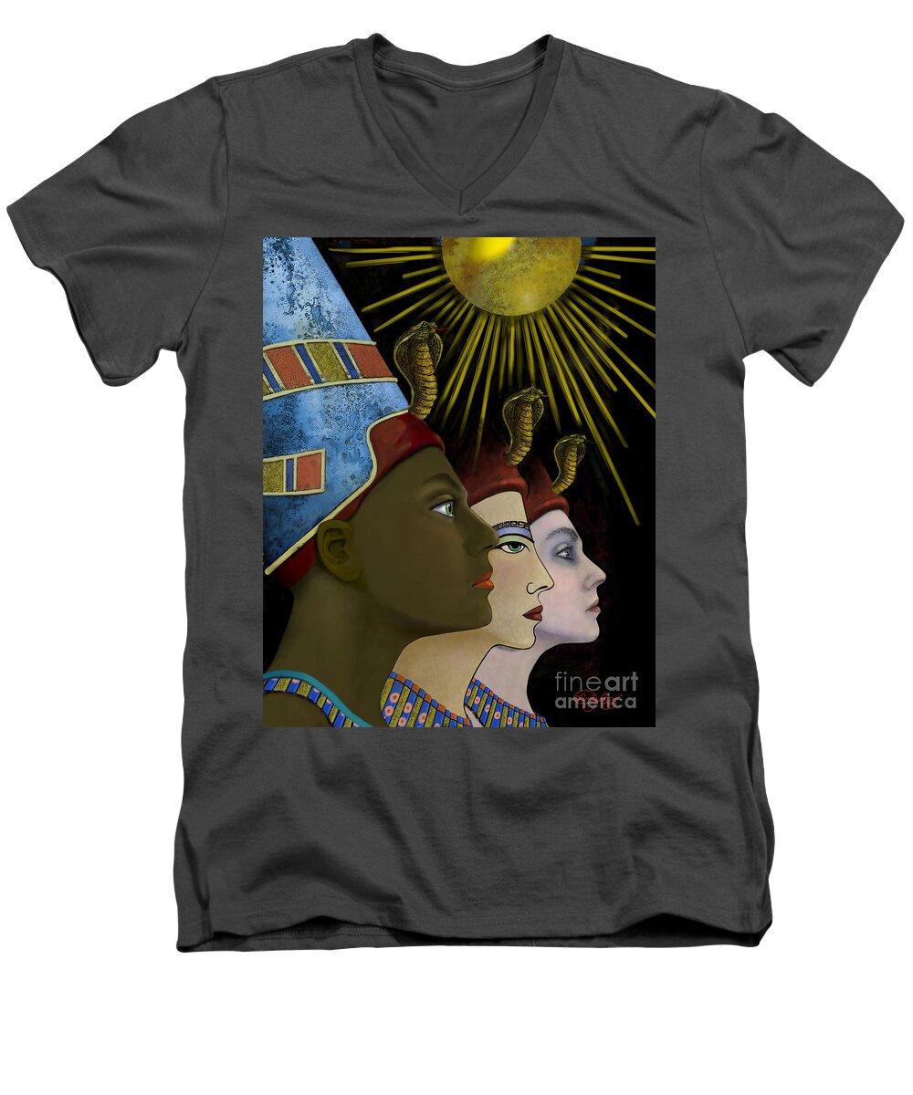 Aten Men's V-Neck T-Shirt featuring the digital art My Name is Nefertiti. My Name by Carol Jacobs