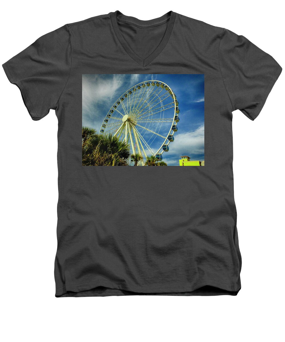 Myrtle Beach Men's V-Neck T-Shirt featuring the photograph Myrtle Beach Skywheel by Bill Barber