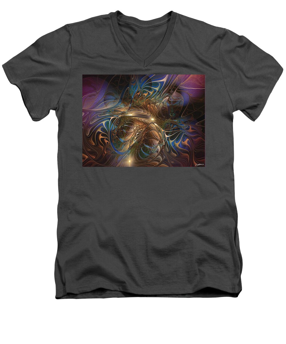 Abstract Men's V-Neck T-Shirt featuring the digital art Mystery Spread Its Cloak by Casey Kotas