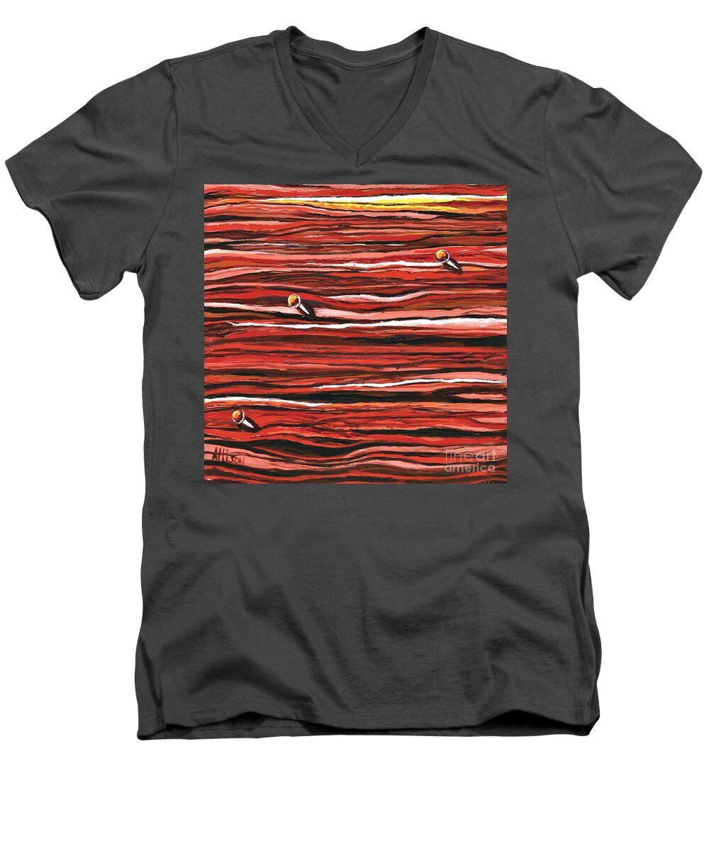 #abstracts #contemporary #woodgrain Men's V-Neck T-Shirt featuring the painting Nailed to the Wall by Allison Constantino