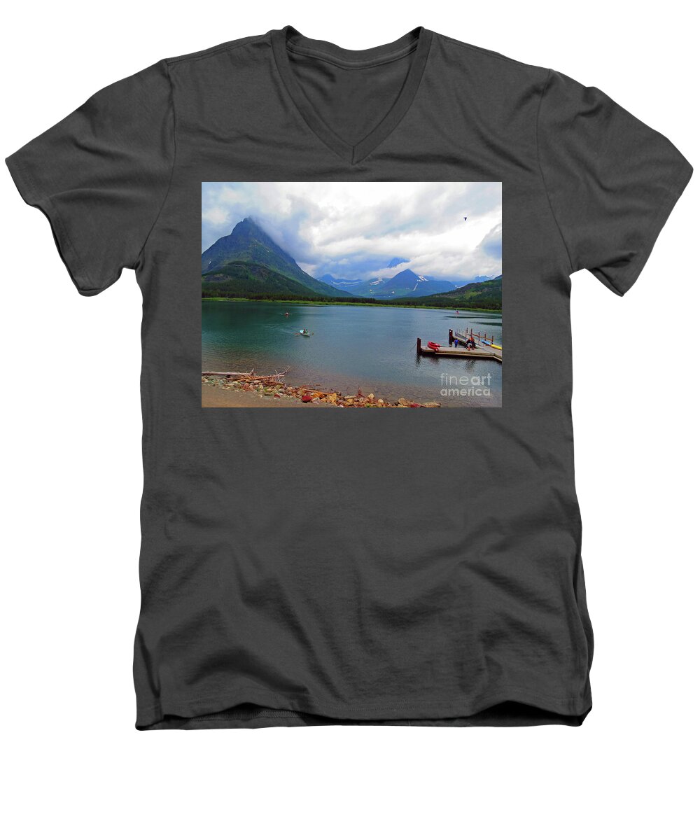 National Parks Men's V-Neck T-Shirt featuring the photograph National Parks. Serenity of McDonald by Ausra Huntington nee Paulauskaite