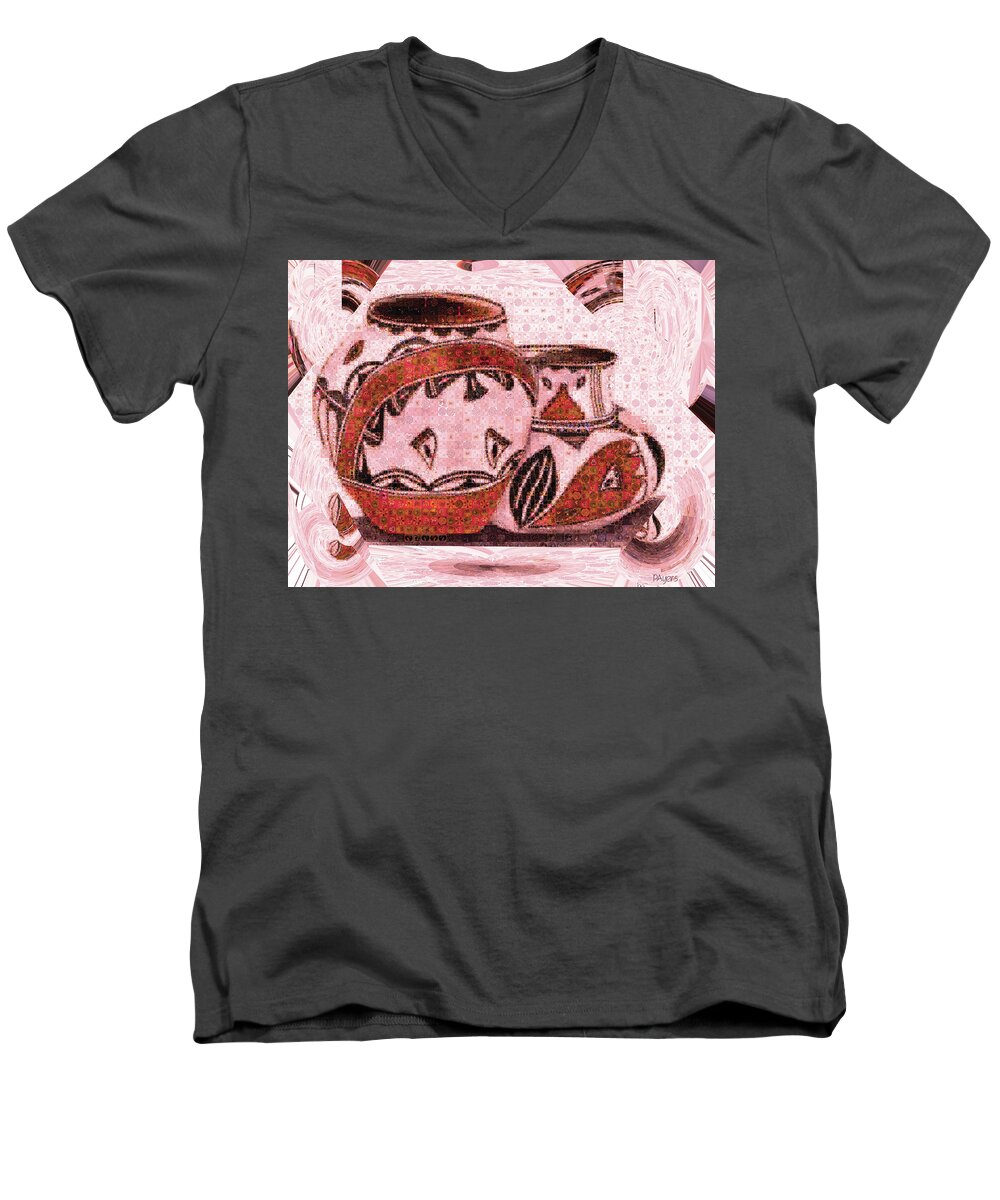 Pottery Men's V-Neck T-Shirt featuring the painting Native American Pottery Mosaic by Paula Ayers