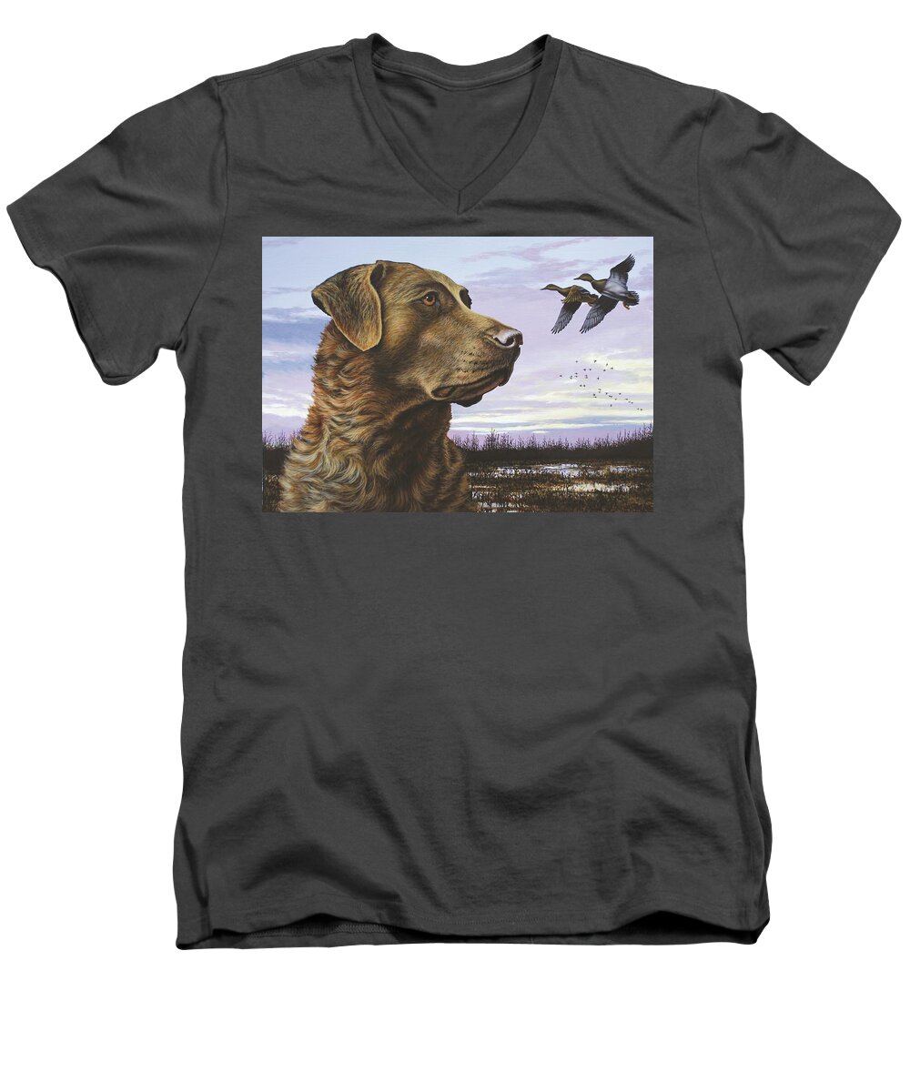 Chessie Men's V-Neck T-Shirt featuring the painting Natural Instinct - Chessie by Anthony J Padgett