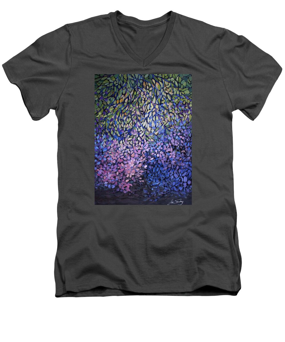 Stain Glass Men's V-Neck T-Shirt featuring the painting Natures Stain Glass Symphony by Jo Smoley
