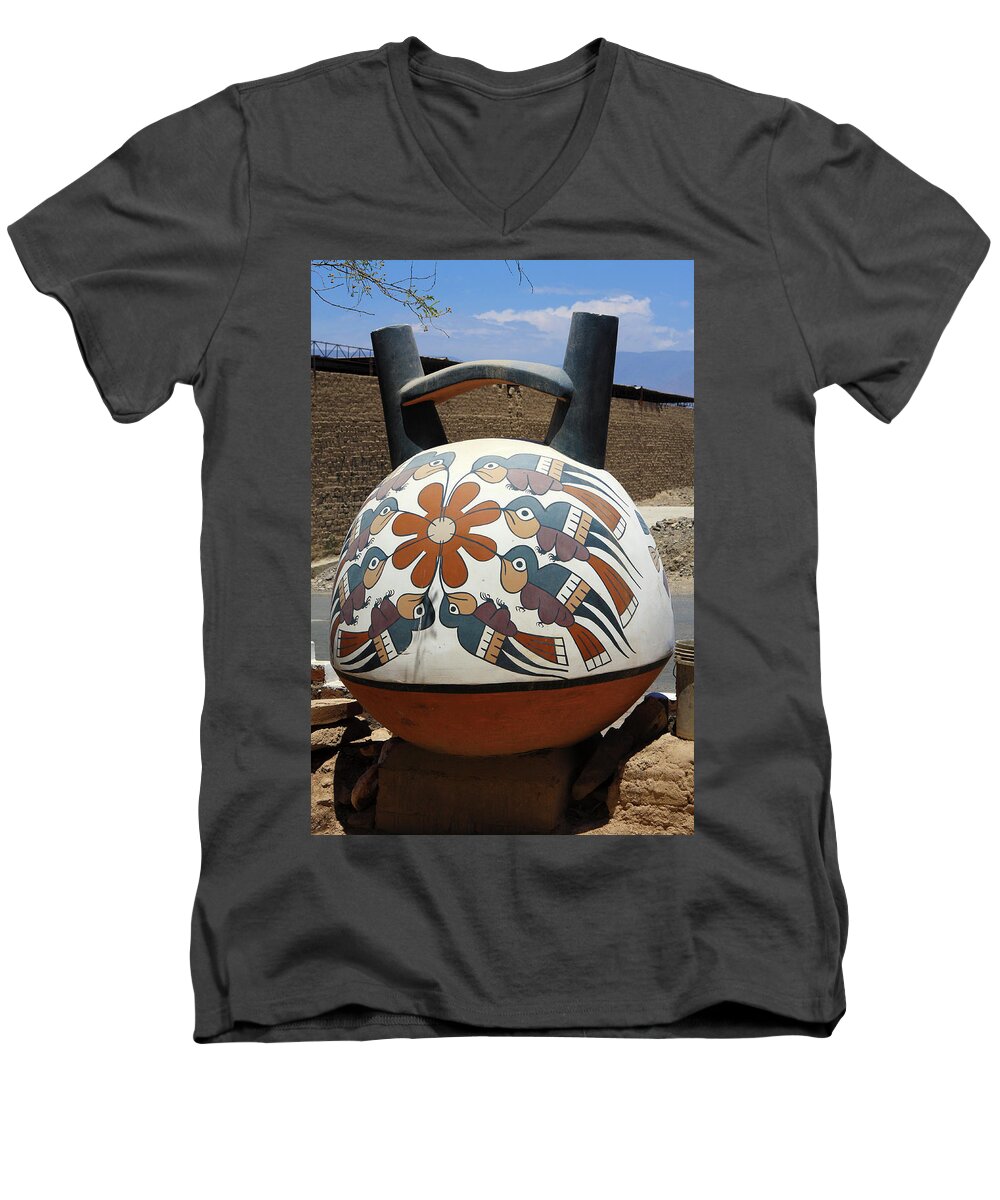 Nazca Men's V-Neck T-Shirt featuring the photograph Nazca Ceramics Peru by Aidan Moran